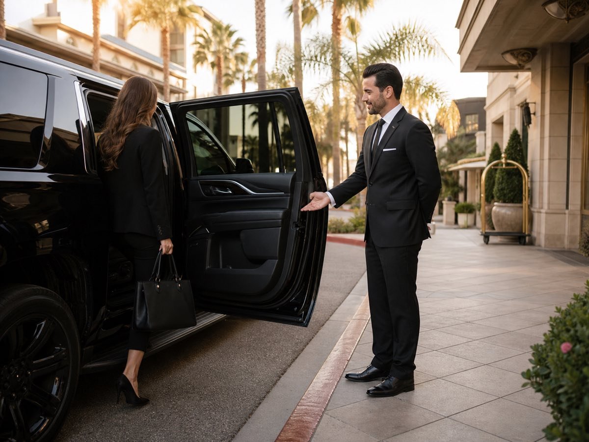 BlackLaneLA chauffeur opening the door for a passenger